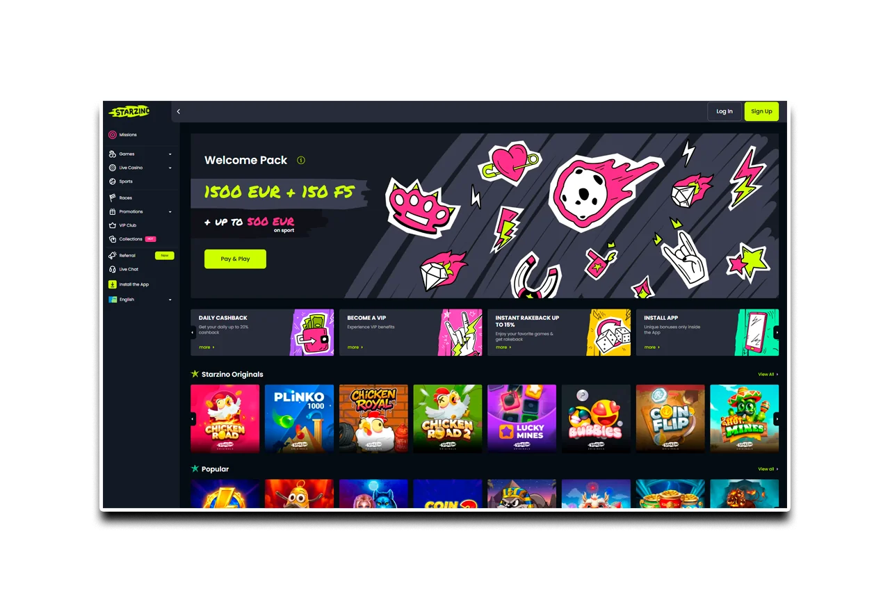 Starzino Casino-pagina voor Nederlanders.